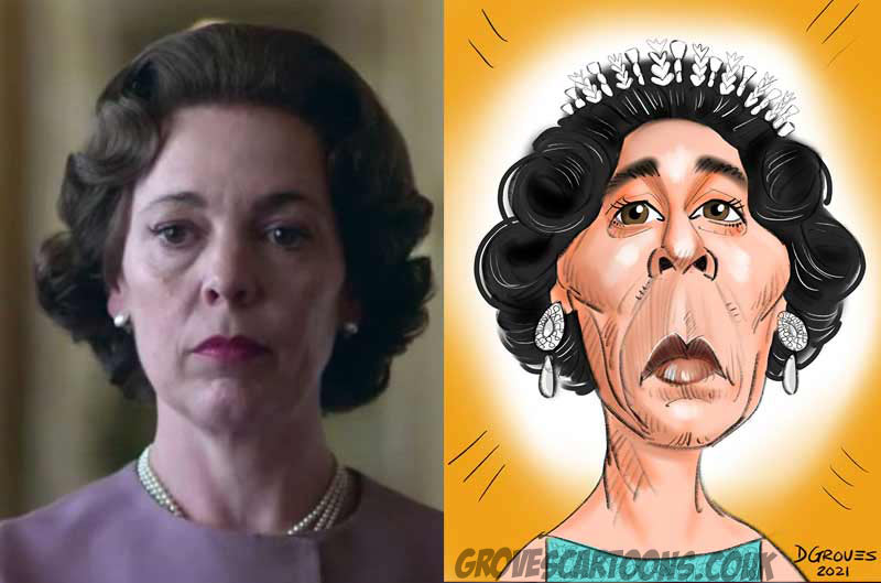 Olivia Colman in the Crown portrait Olivia Colman as the queen caricature