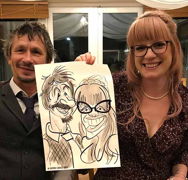 wacky cartoon of married couple in winchester wacky caricature of married pair in winchester