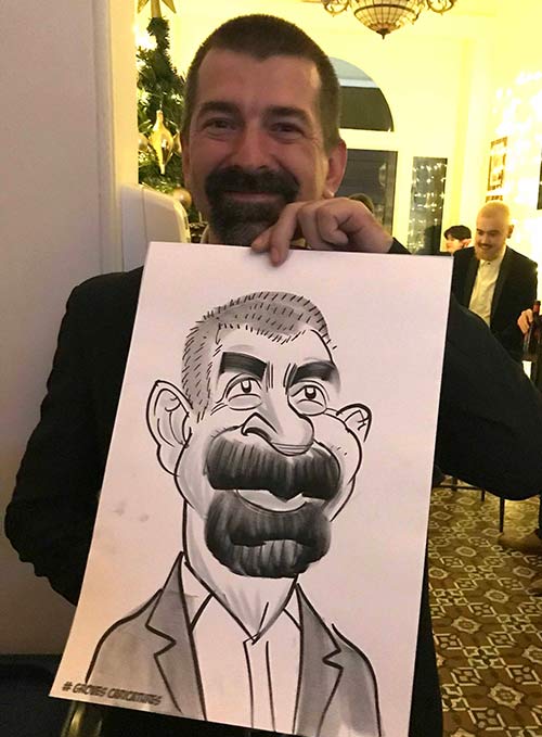 caricature and cartoon at a christmas party bournemouth man caricatured at a party