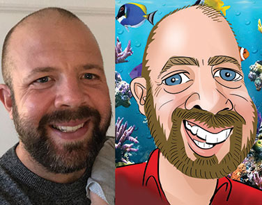 Barbar holds up his digital caricature