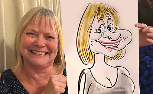 Field Place Christmas party Girls Caricature bursting with laughter at winter party