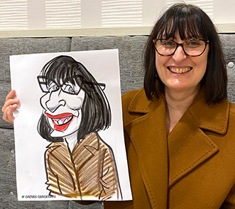 camel coat woman get a caricature camel coat lady gets a caricature