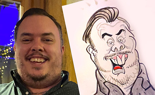 character in caricature at winter party man in caricature at winter party