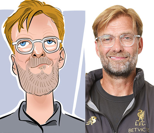 Jurgen Kloop caricature liverpool fc manager caricature
